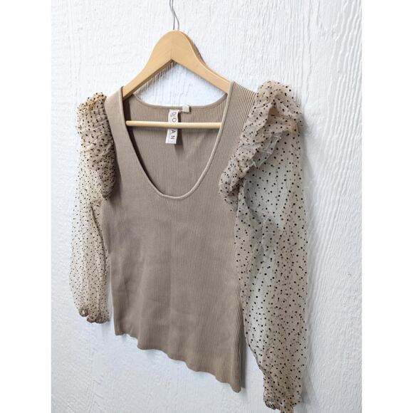 Anthropologie Dolan Sheer Tulle Sleeve Sweater Blouse Top Size Medium - Picture 3 of 7